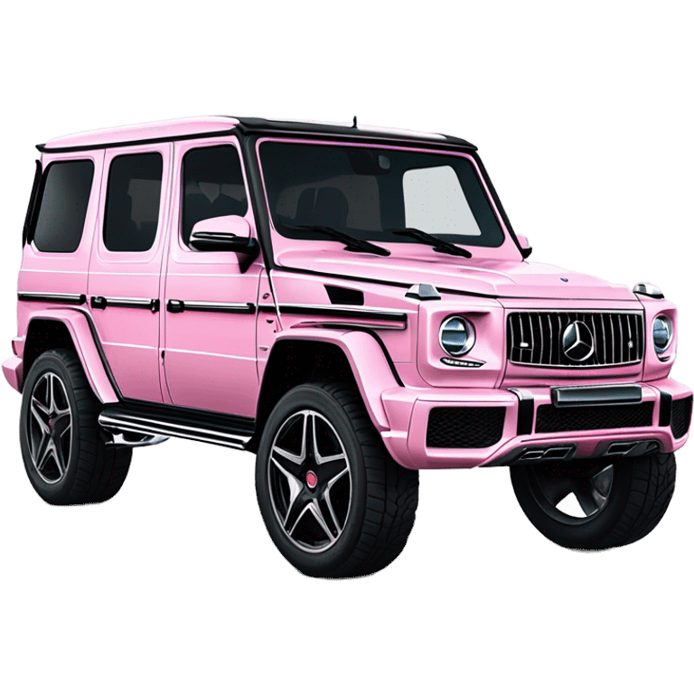 Mercedes-Benz G63 AMG in elegant light pink, shown from the side with the front logo visible. Use bold outlines, black details, a glossy finish emoji