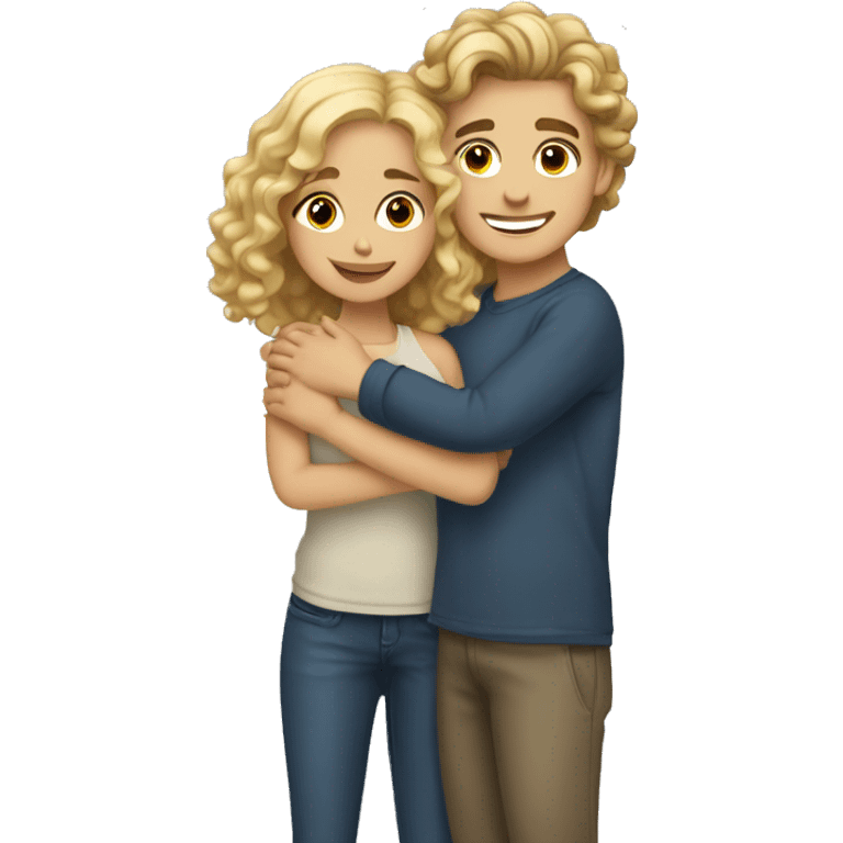 brown wavy hair girl with blonde curly hair boy hugging emoji