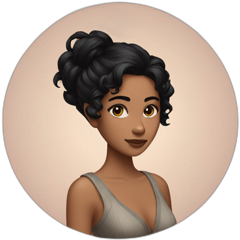 morena skin with black wolfcut hair and has a bit of freckles on only the right side of her face emoji