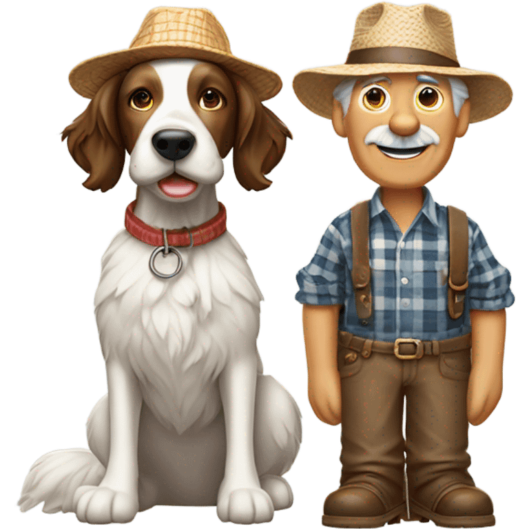 Old farmer man with springer spaniel  emoji