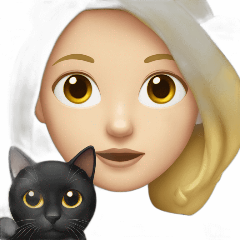 a white woman with blonde hair holding a black cat emoji