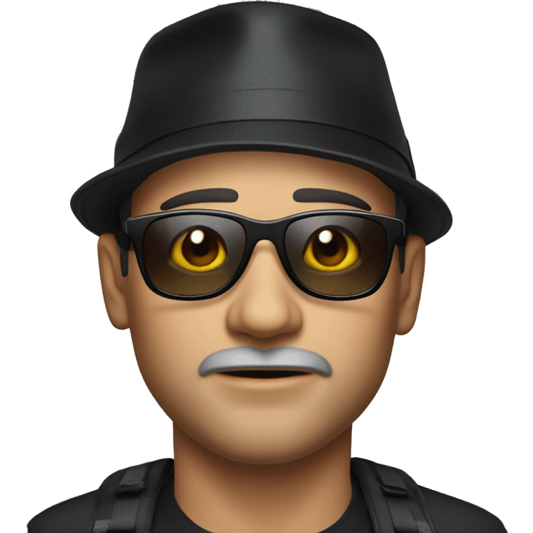 photorealistic serious man in black sunglasses and black hat emoji