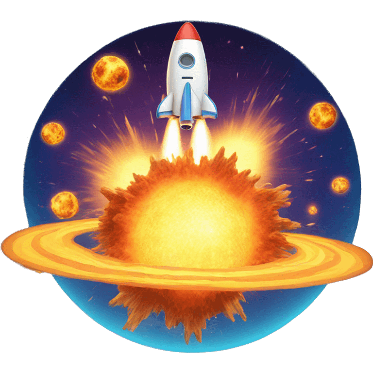 An exploding planet with a visible rocket aiming at it emoji