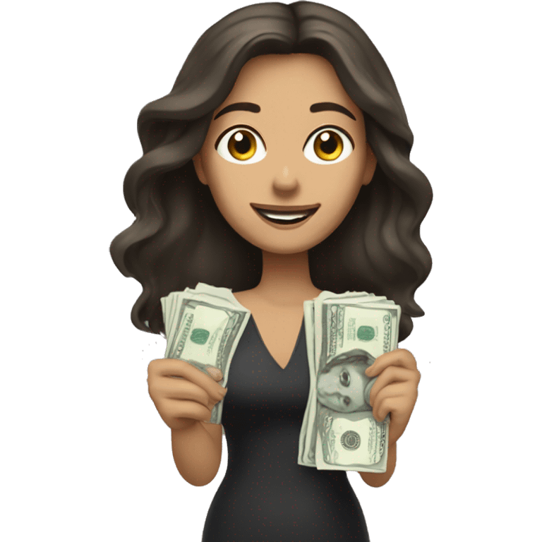 Brunette white woman with money emoji