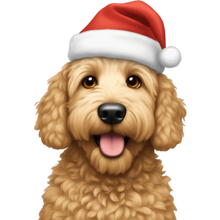 Golden doodle with Christmas hat emoji