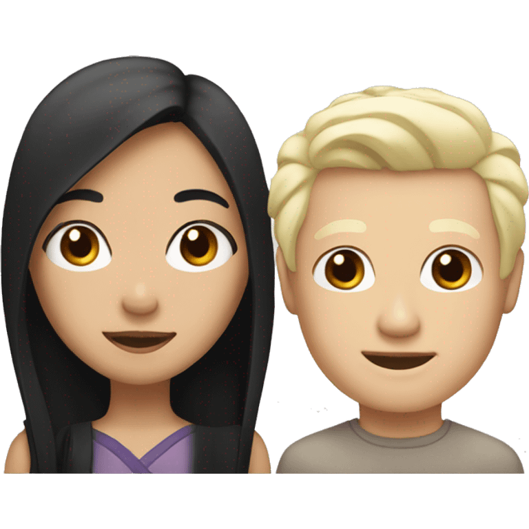 Asian girl with black hair and white man with blond hair  emoji