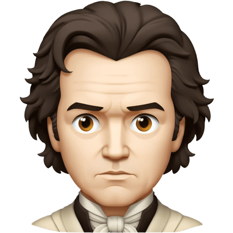 Cinematic Realistic Beethoven Pop Culture Emoji, featuring an evocative portrayal of the legendary composer rendered with delicate textures and emotive lighting. emoji