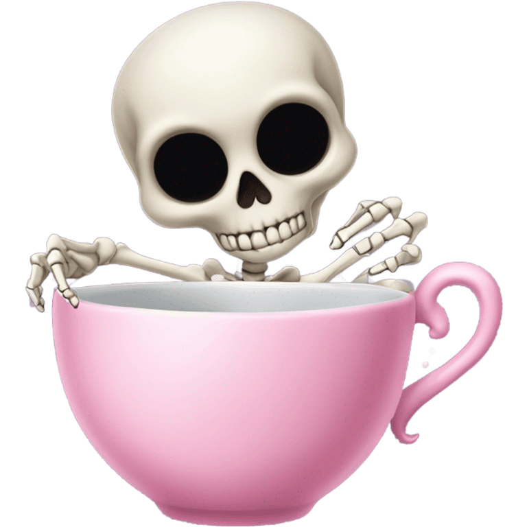 Skeleton sipping tea from a pink teacup  emoji