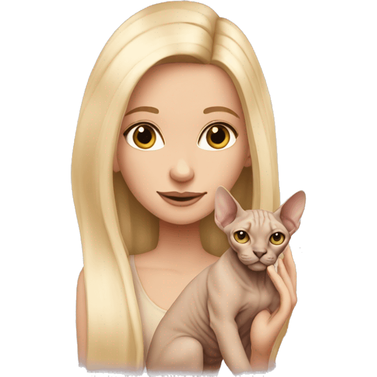 Girl blonde long hair holding sphynx emoji