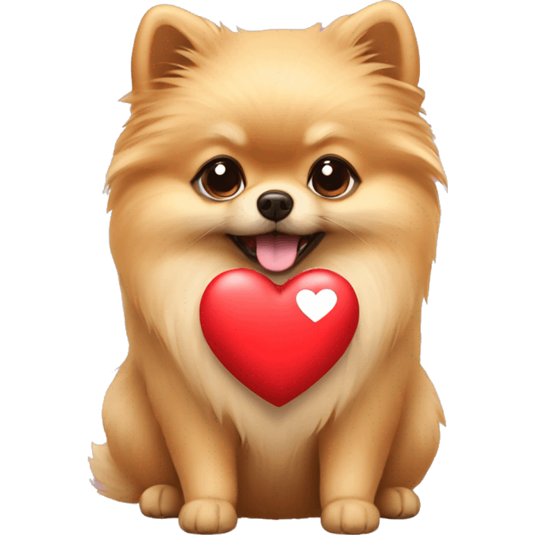 Beige pomeranian holding a heart emoji