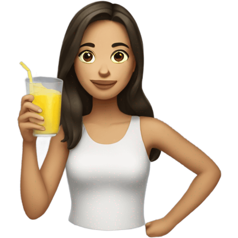 Brunette girl holding lemon juice emoji