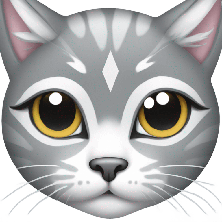 Gray and white cat face with diamond pattern between eyes emoji