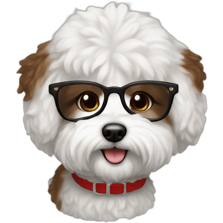 woman-white skin-brown hair-black-with glasses bichon dog-white-smile-christmas emoji