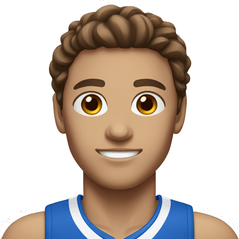 Volleyball player with brown hair brown eyes and blue and white jersey emoji