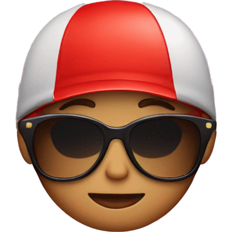 Male kid with a red cap, sunglasses with little sparkles around the head emoji