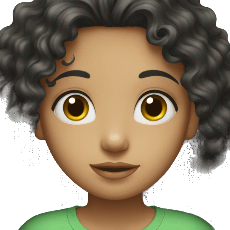 Girl with long black curly hair in green top emoji