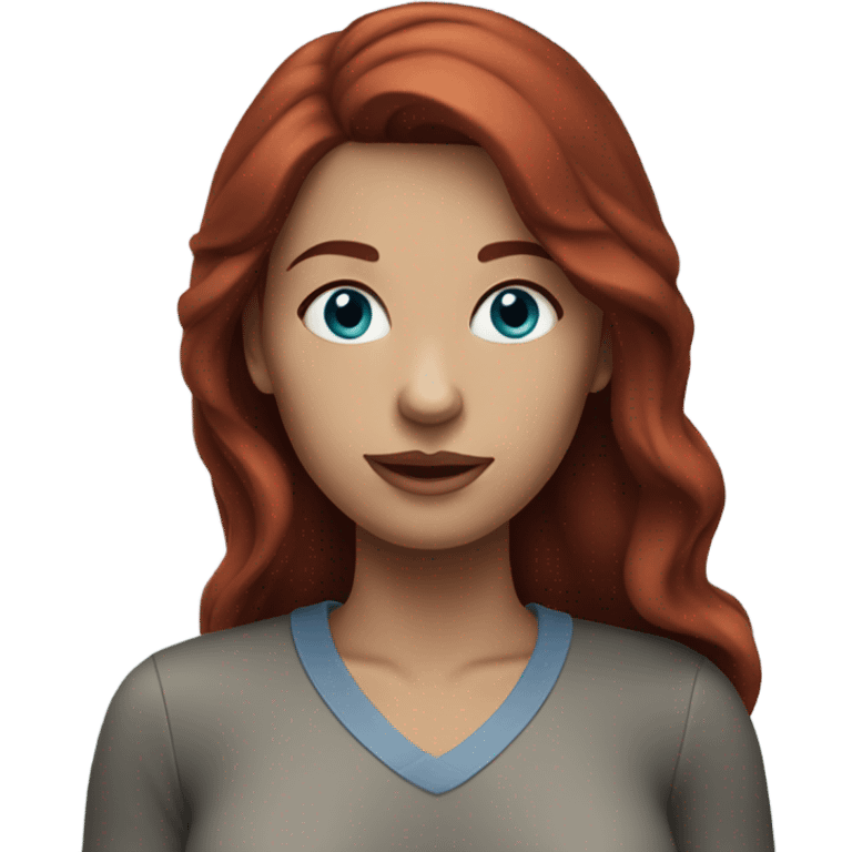 Dark red hair blue eyes woman emoji