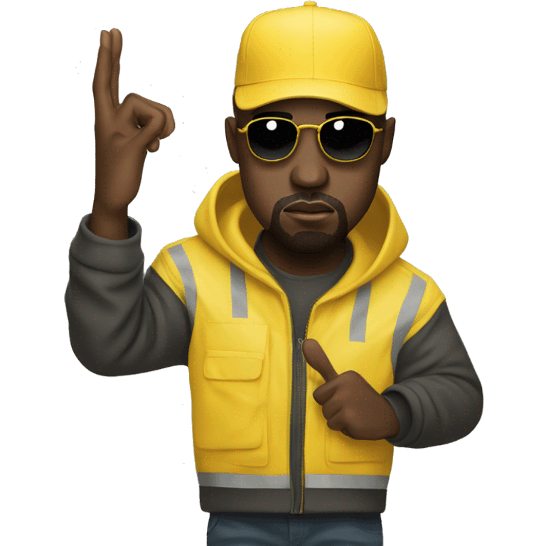 Kanye west holds a yellow sign with hand   emoji