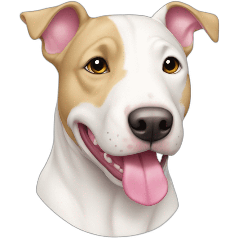 White bull terrier cross with light tan patch and pink nose emoji