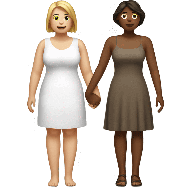 Brown heavy sent woman, and a skinny white woman holding hands  emoji