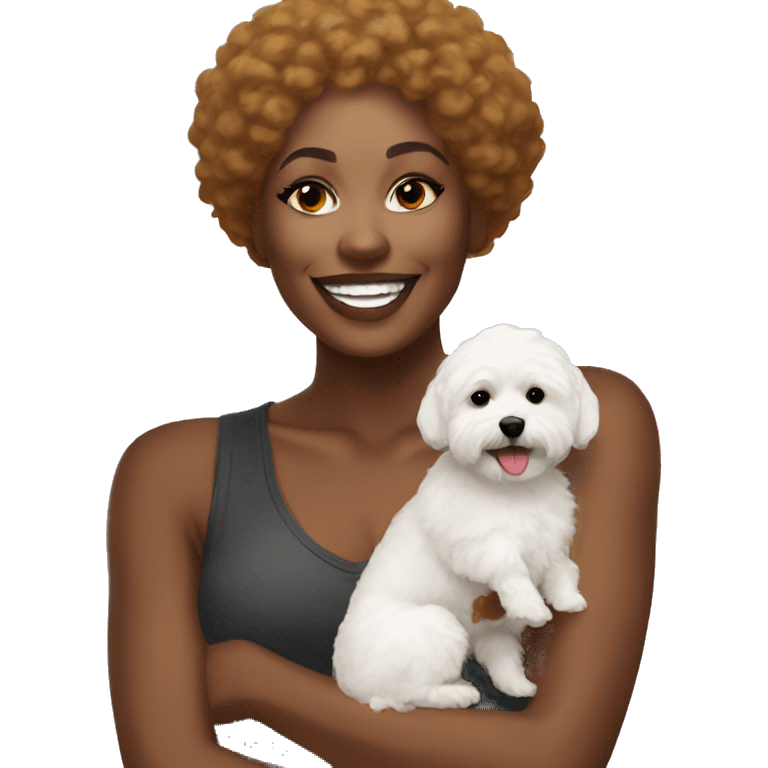 Black woman with a white maltipoo wishing a happy Thanksgiving  emoji