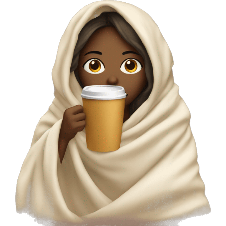 girl inside a blanket sipping coffee eyes closed emoji