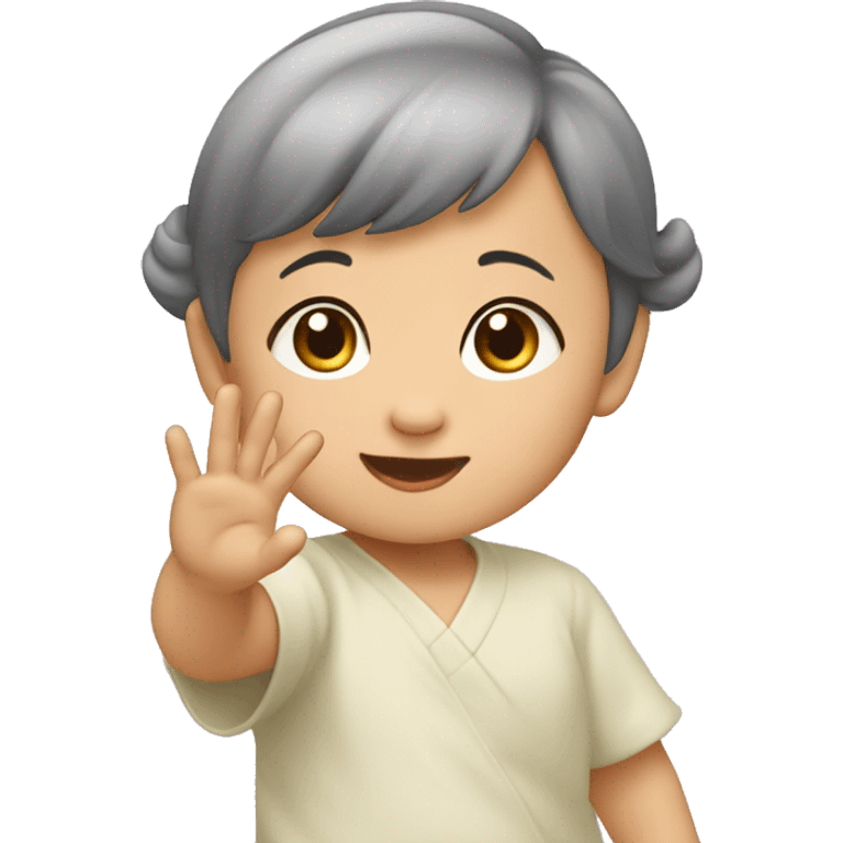 asian baby girl waving arm emoji