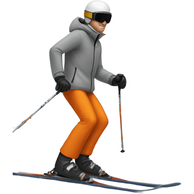 white man skiing wearing an GREY JACKET and a BLACK HELMET and wearing ORANGE PANTS emoji