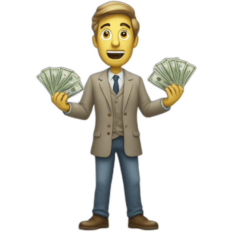 greedy standing man wqith money in his both hands emoji