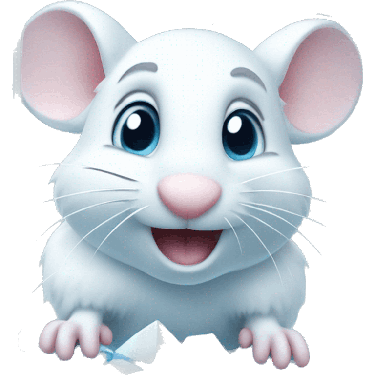 Cute cartoony white mouse frozen in block of ice emoji