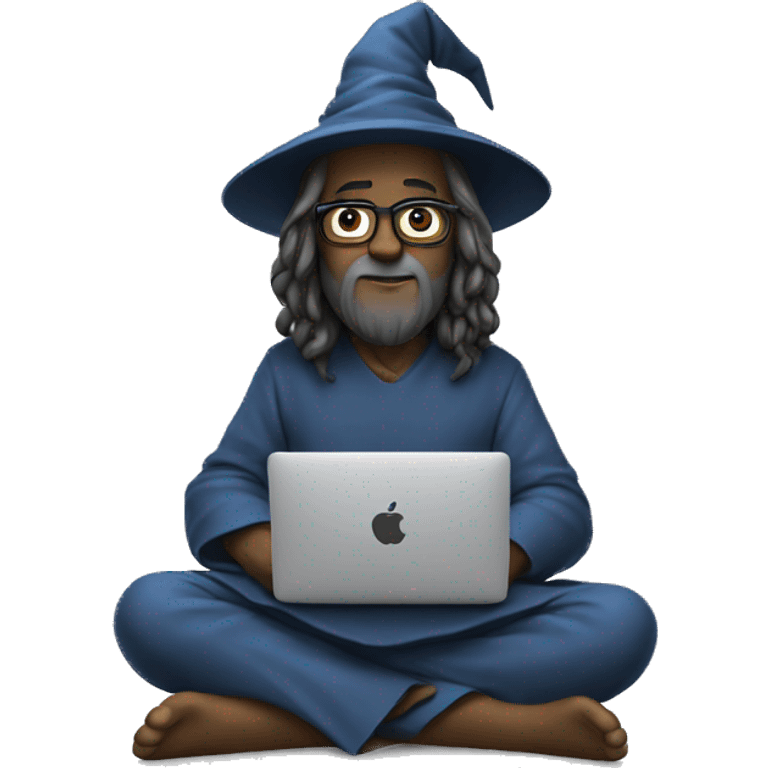 Wizard sitting cross legged and doing deep work on a Macbook emoji