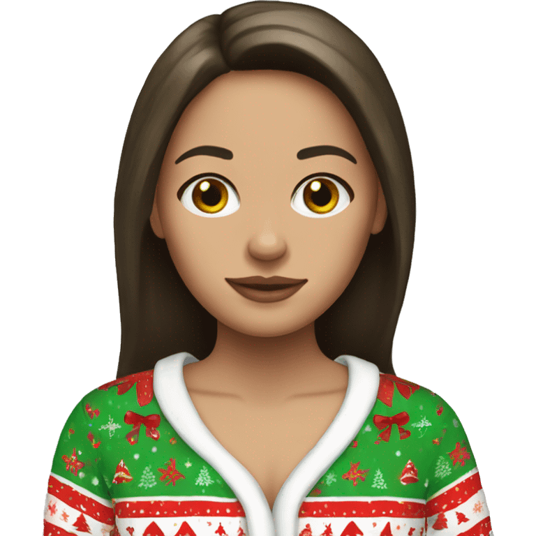 brunette girl with white skin christmas pajamas emoji