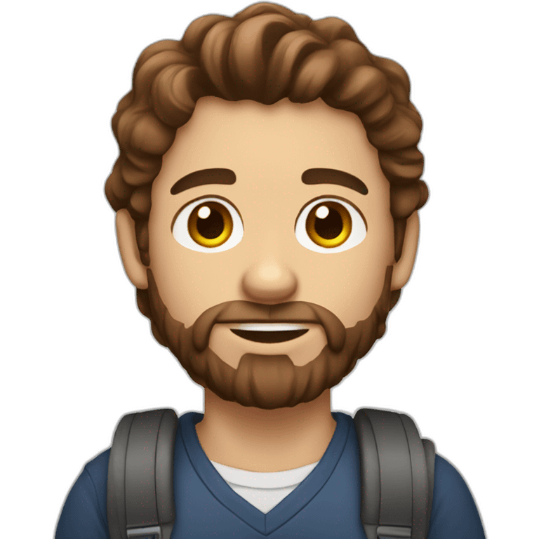 a guy with wavy brown hair and light beard working from home emoji