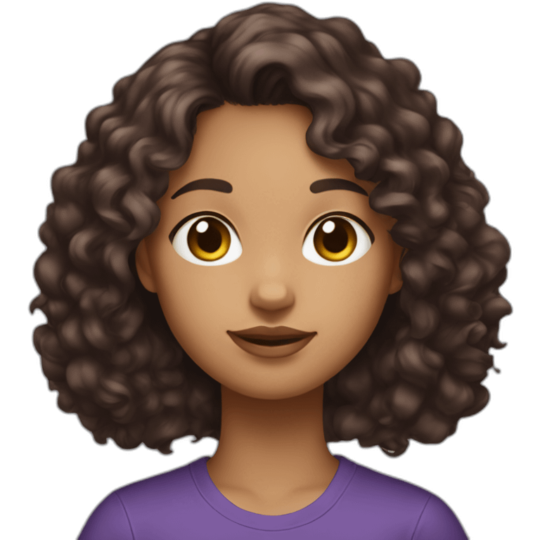 young-women,dark-long-brown-curly-hair,using-purple-tshirt,holding-a-kitty emoji