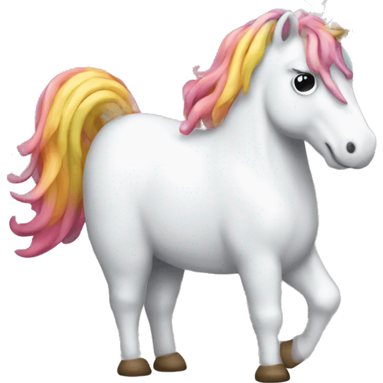 A unicorn pooping on a rainbow emoji