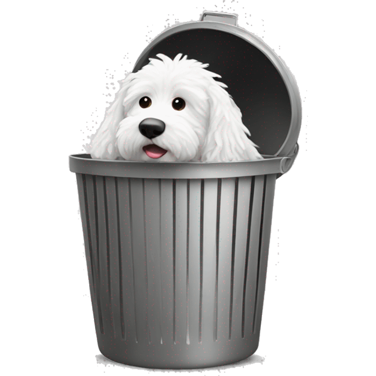 White doodle digging in trash can emoji