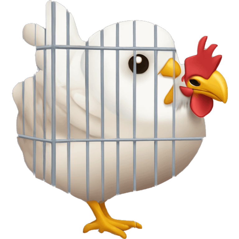 A chicken in a cage with the flu emoji