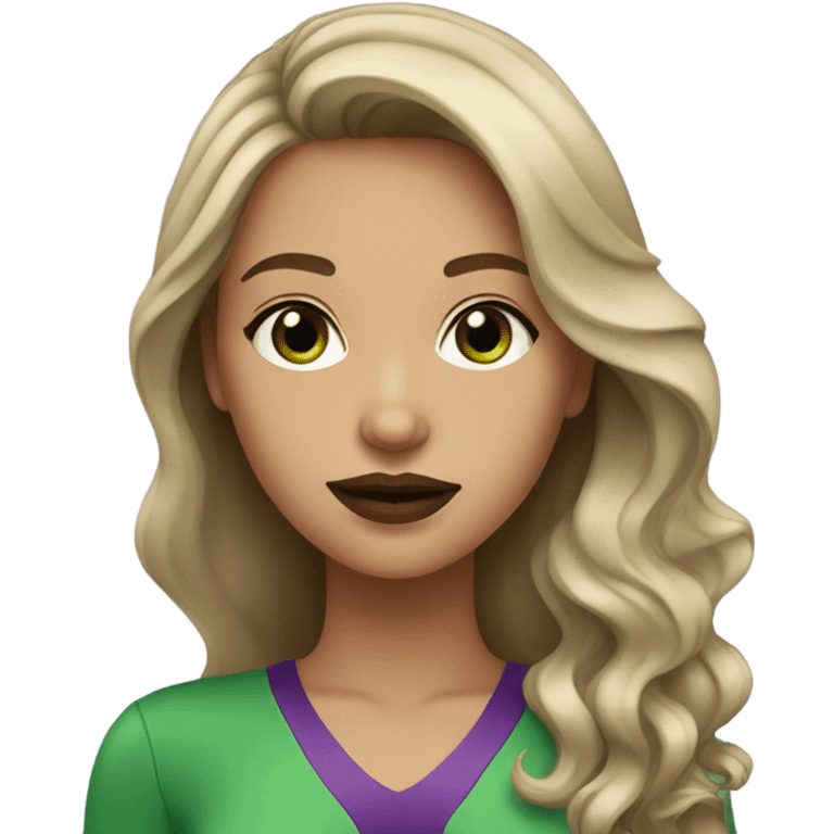 Brown hair with Blonde highlights girl with Green eyes & purple lipstick emoji