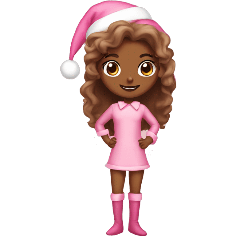 brown skin pink christmas mood elf emoji