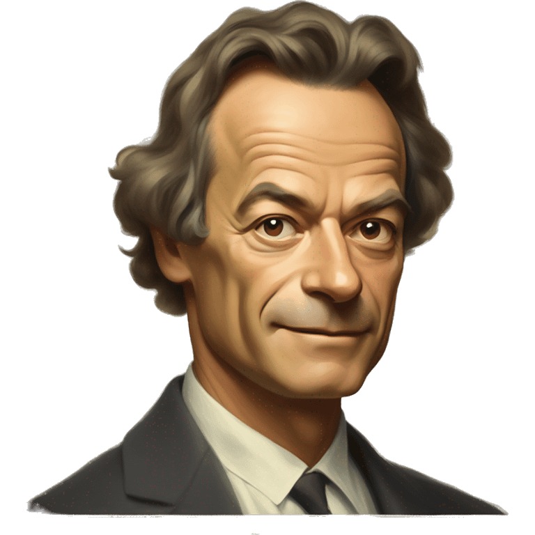 Richard Feynman portrait paining in a impressionist painting styles in a golden frame emoji