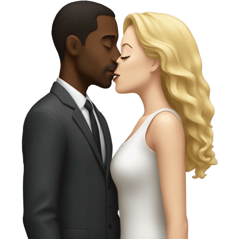 Black man kissing white woman emoji