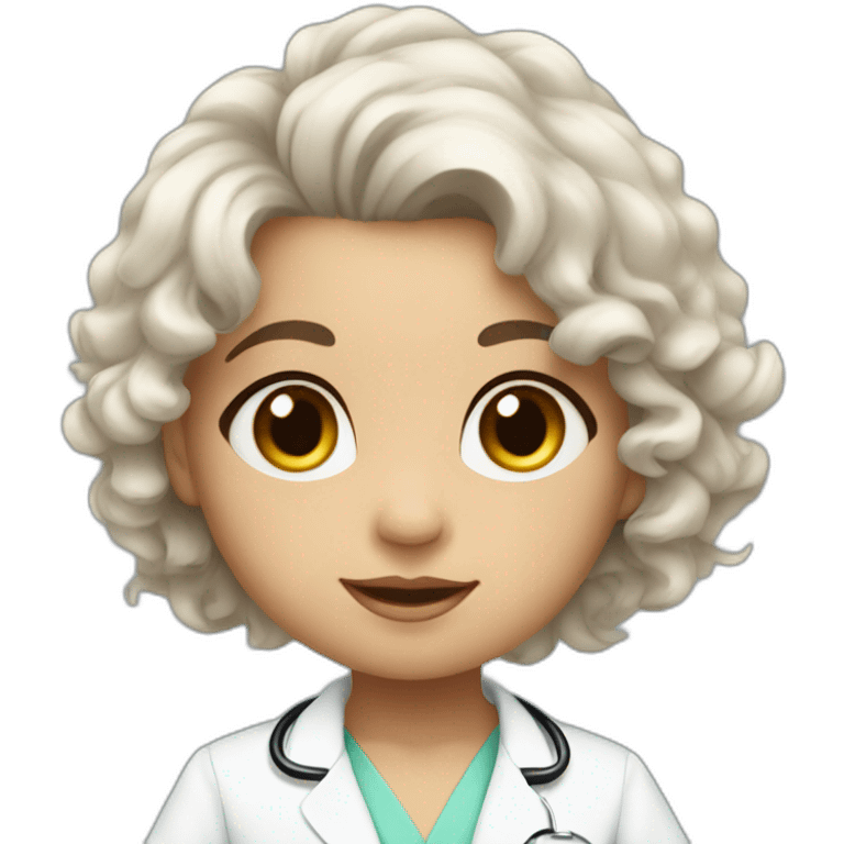 beautiful baby girl with dark wavy hair brown eyes wearing a doctor suit and very rich emoji