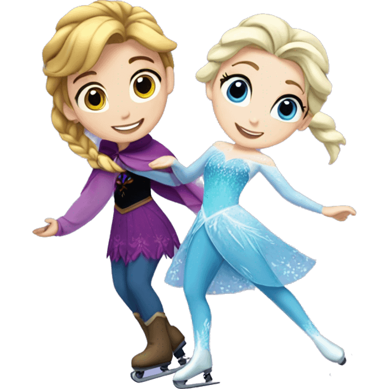 Elsa and Anna ice skating emoji