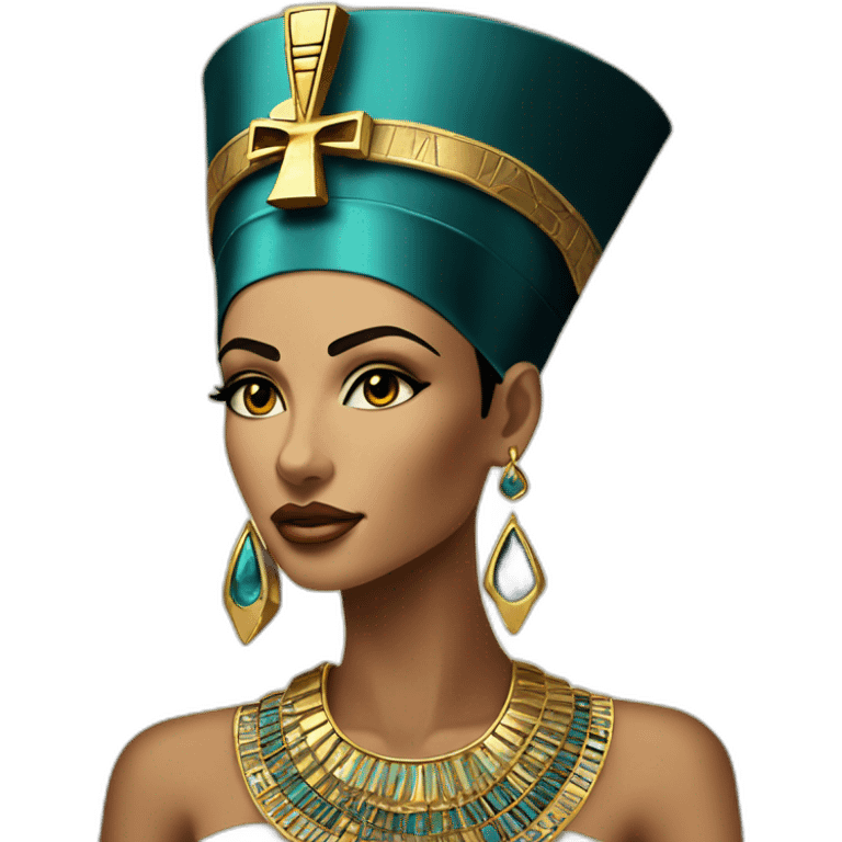 A Beautiful nefertiti  black hair brown eyes with gold necklace with ankh emoji