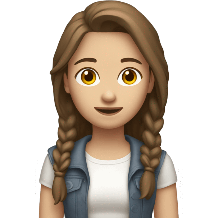 Create a 3D emoji-style of a young woman with brown hair in mullet style, fair skin, and wearing neutral-colored clothing. She should have a friendly and confident expression. brackgorund white emoji