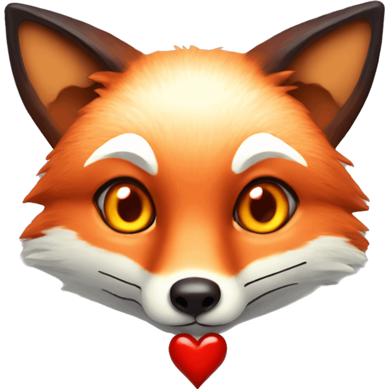 deep lush red fox face with tiny red heart instead of eyes emoji