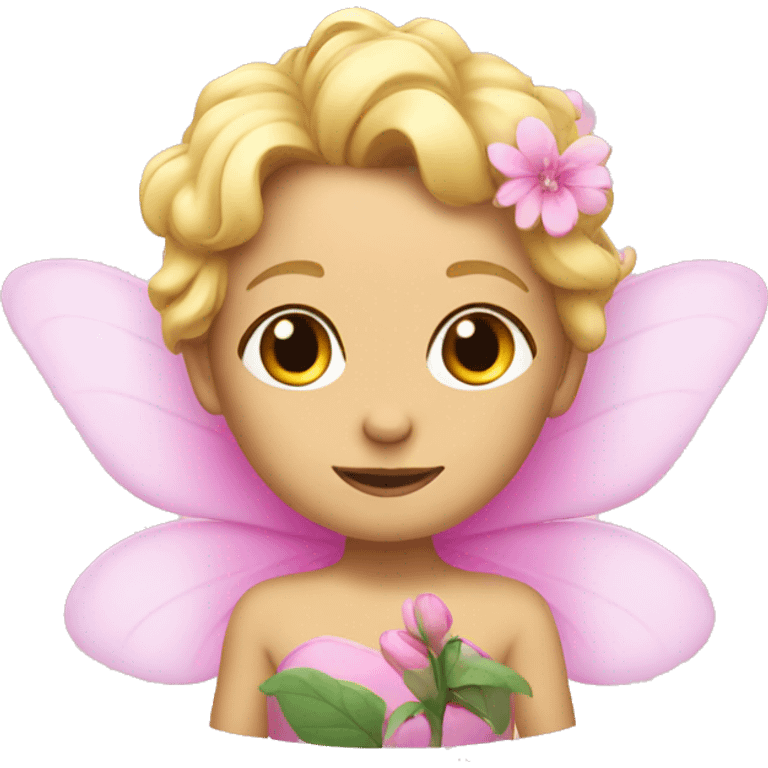 Pink fairy with blond hair on a flower emoji