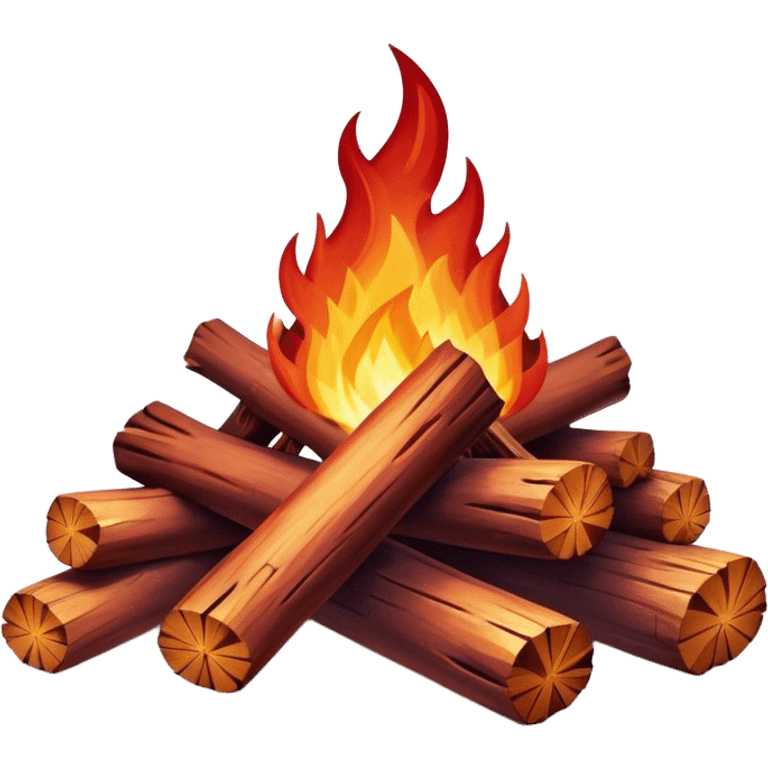 Cinematic Realistic Campfire, a roaring flame crackling atop carefully arranged logs, embers glowing deep red, golden light casting soft flickering shadows, gentle smoke drifting upwards, glowing with warmth and coziness. emoji