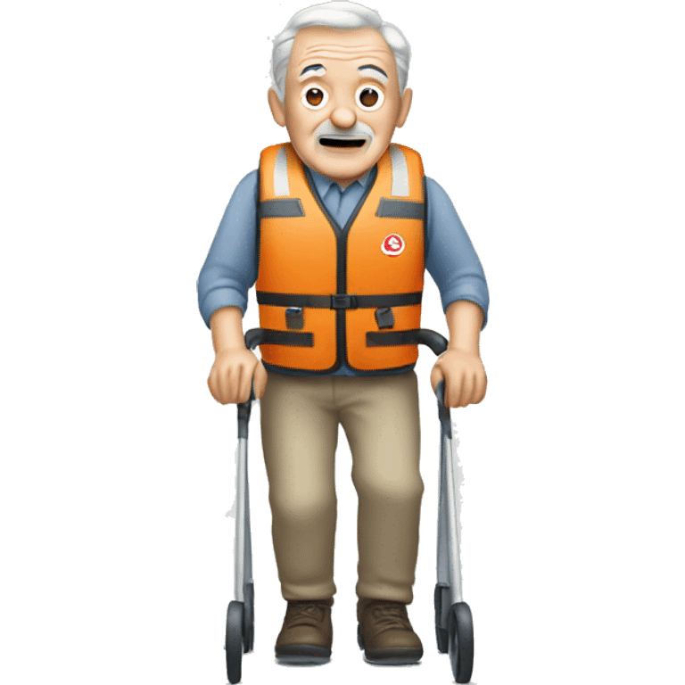 Old man with walker, life vest  emoji