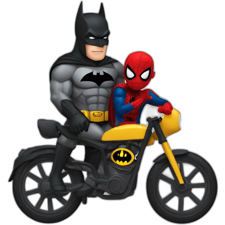 Batman on a bike with Spiderman  emoji